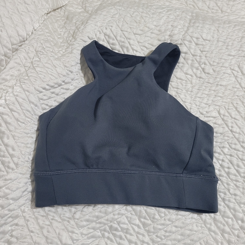 ETHOS High Neck Sports Bra XXS Blue Gray Minimalist Activewear Alo Lulu Vibes - Picture 3 of 5
